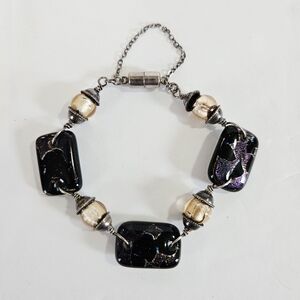 Vintage Sterling Silver 925 Magnetic Clasp Beaded Chunky Artisan Made Bracelet